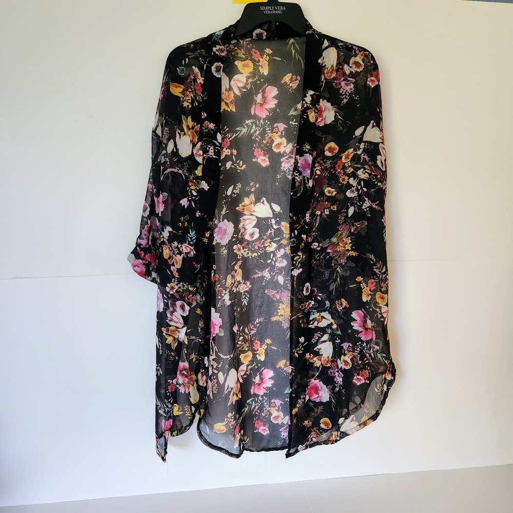Simply Vera Vera Wang Sheer Floral Kimono Duster‎ Cardigan Open Front OS